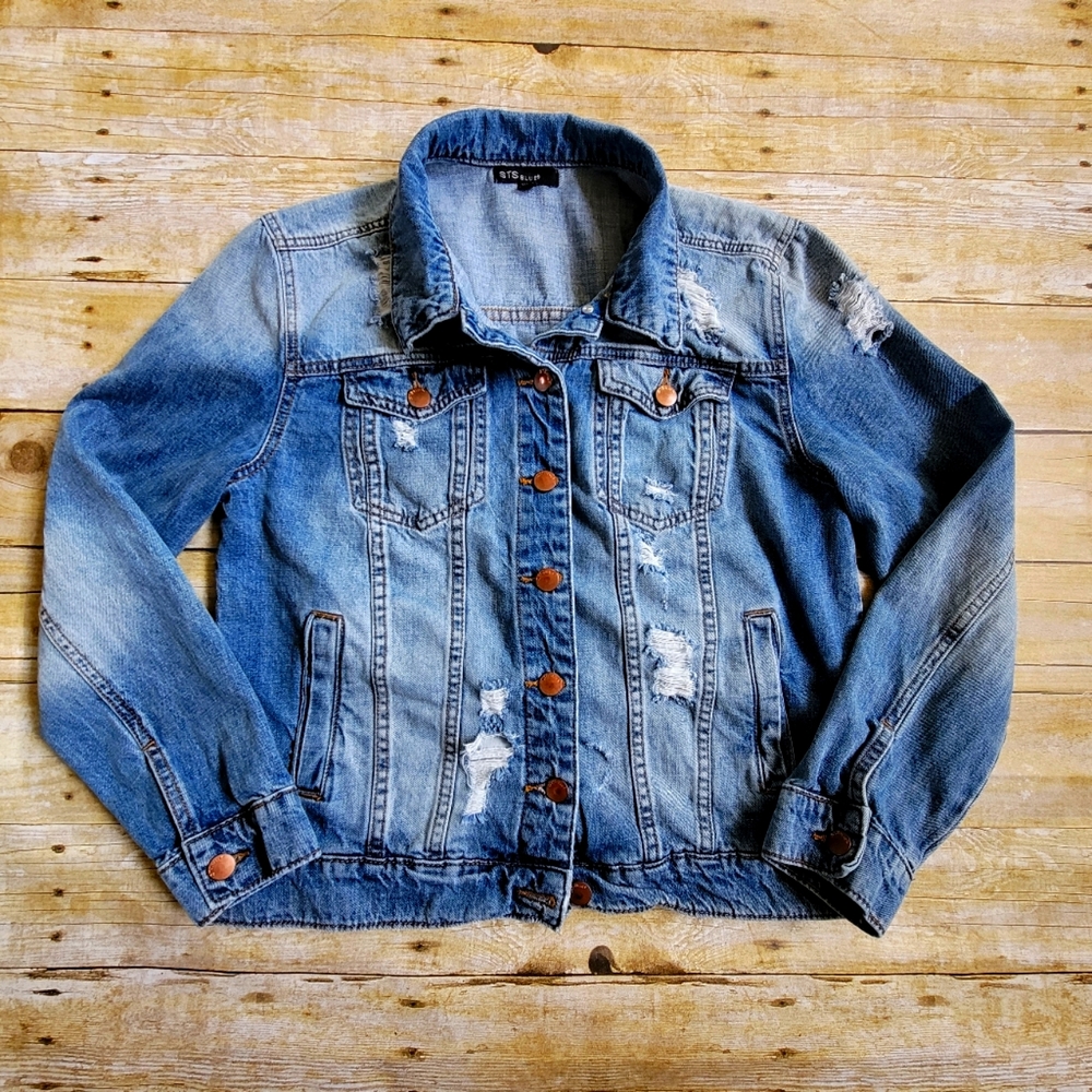 STS Blue Denim Distressed Jean Jacket Size Extra Small